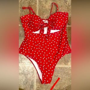 Red and white one piece bathing suit